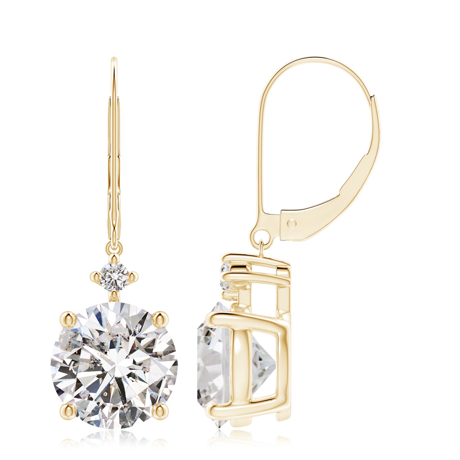 Angara 5.09 CTW Prong-Set Round Diamond Leverback Dangle Earrings in 18K Yellow Gold