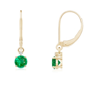 4mm AAA Solitaire Emerald Dangle Earrings with Diamond in Yellow Gold