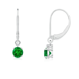 4mm AAAA Solitaire Emerald Dangle Earrings with Diamond in P950 Platinum