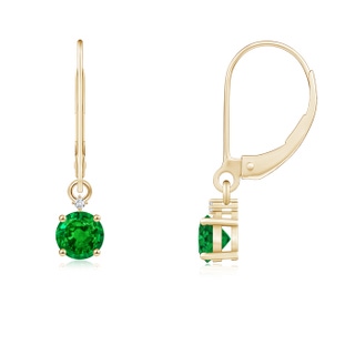 4mm AAAA Solitaire Emerald Dangle Earrings with Diamond in Yellow Gold