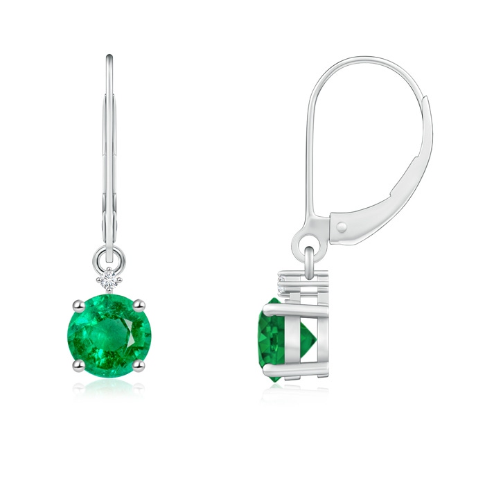 5mm AAA Solitaire Emerald Dangle Earrings with Diamond in White Gold