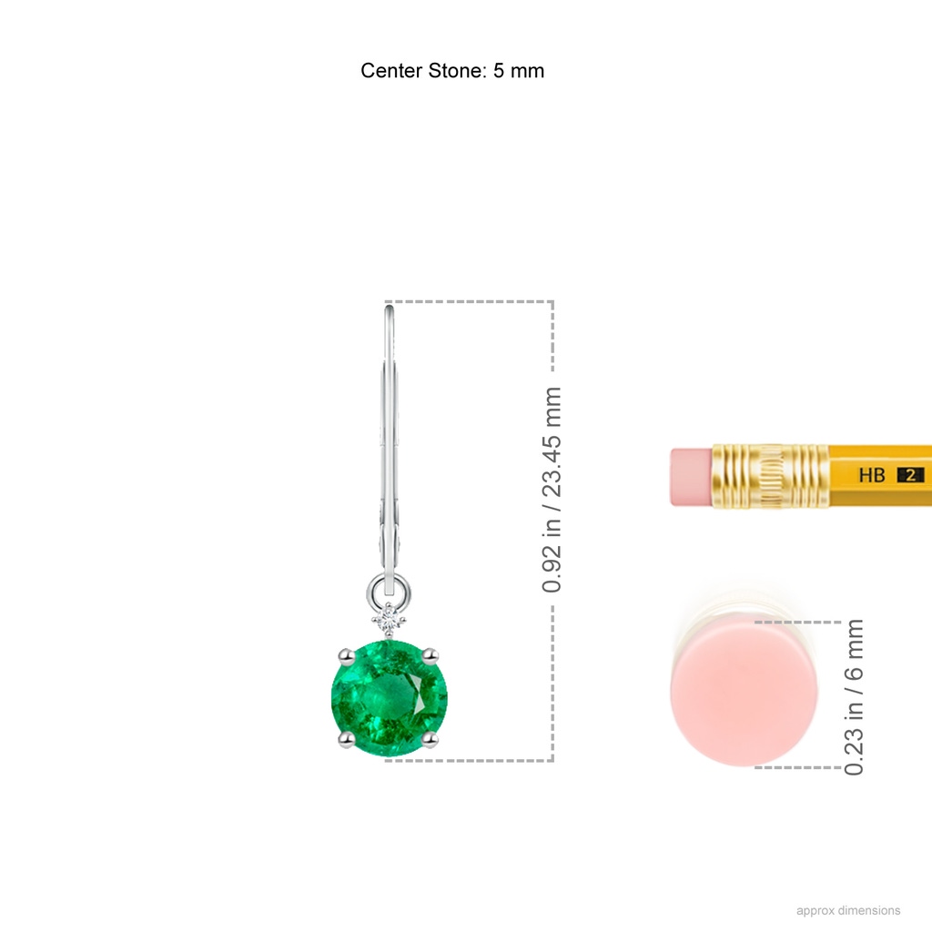 5mm AAA Solitaire Emerald Dangle Earrings with Diamond in White Gold ruler