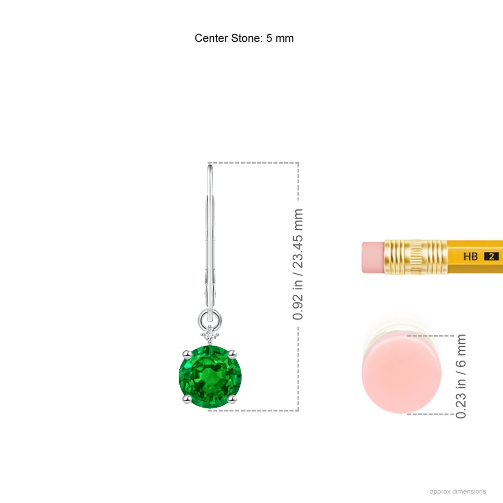 5mm AAAA Solitaire Emerald Dangle Earrings with Diamond in White Gold ruler