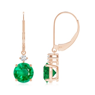 7mm AAA Solitaire Emerald Dangle Earrings with Diamond in Rose Gold