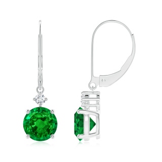 7mm AAAA Solitaire Emerald Dangle Earrings with Diamond in P950 Platinum