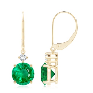 8mm AAA Solitaire Emerald Dangle Earrings with Diamond in 10K Yellow Gold