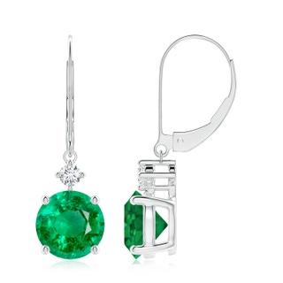 8mm AAA Solitaire Emerald Dangle Earrings with Diamond in P950 Platinum