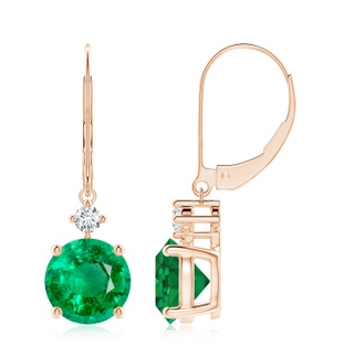 8mm AAA Solitaire Emerald Dangle Earrings with Diamond in Rose Gold