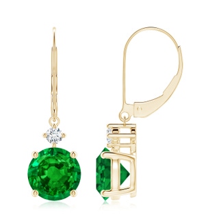 8mm AAAA Solitaire Emerald Dangle Earrings with Diamond in 10K Yellow Gold