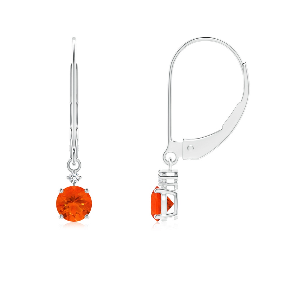 4mm AAA Solitaire Fire Opal Dangle Earrings with Diamond in 10K White Gold