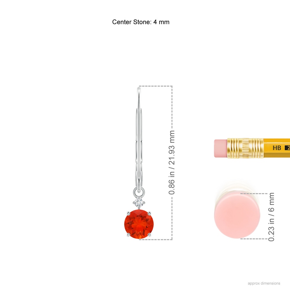 4mm AAAA Solitaire Fire Opal Dangle Earrings with Diamond in P950 Platinum product image