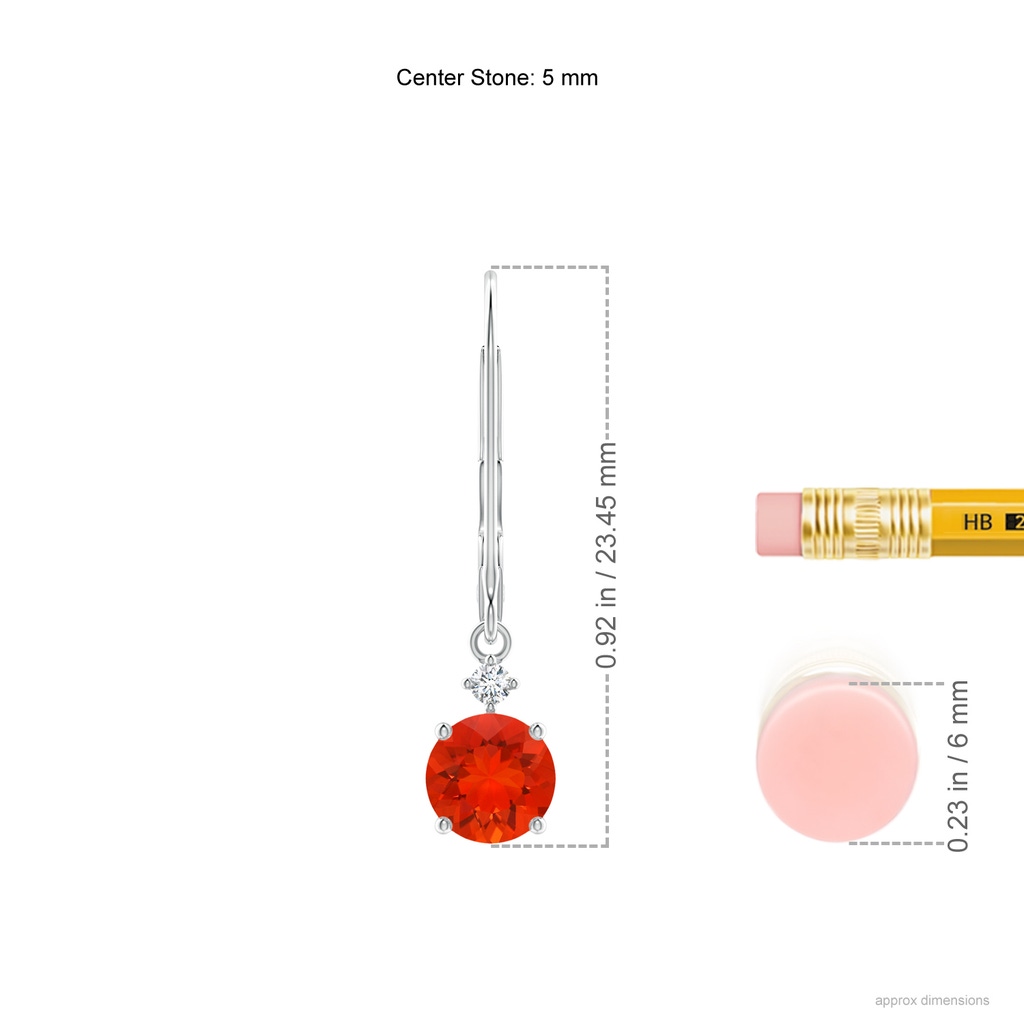 5mm AAAA Solitaire Fire Opal Dangle Earrings with Diamond in White Gold Product Image