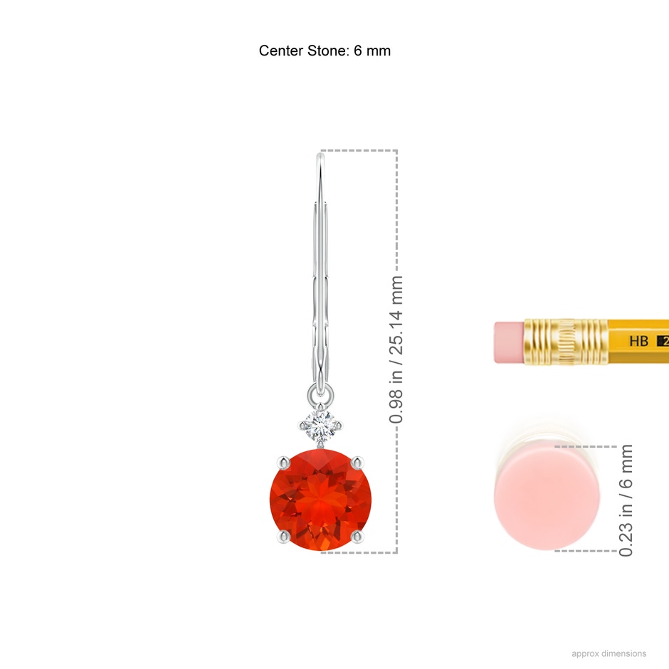 6mm AAAA Solitaire Fire Opal Dangle Earrings with Diamond in P950 Platinum product image