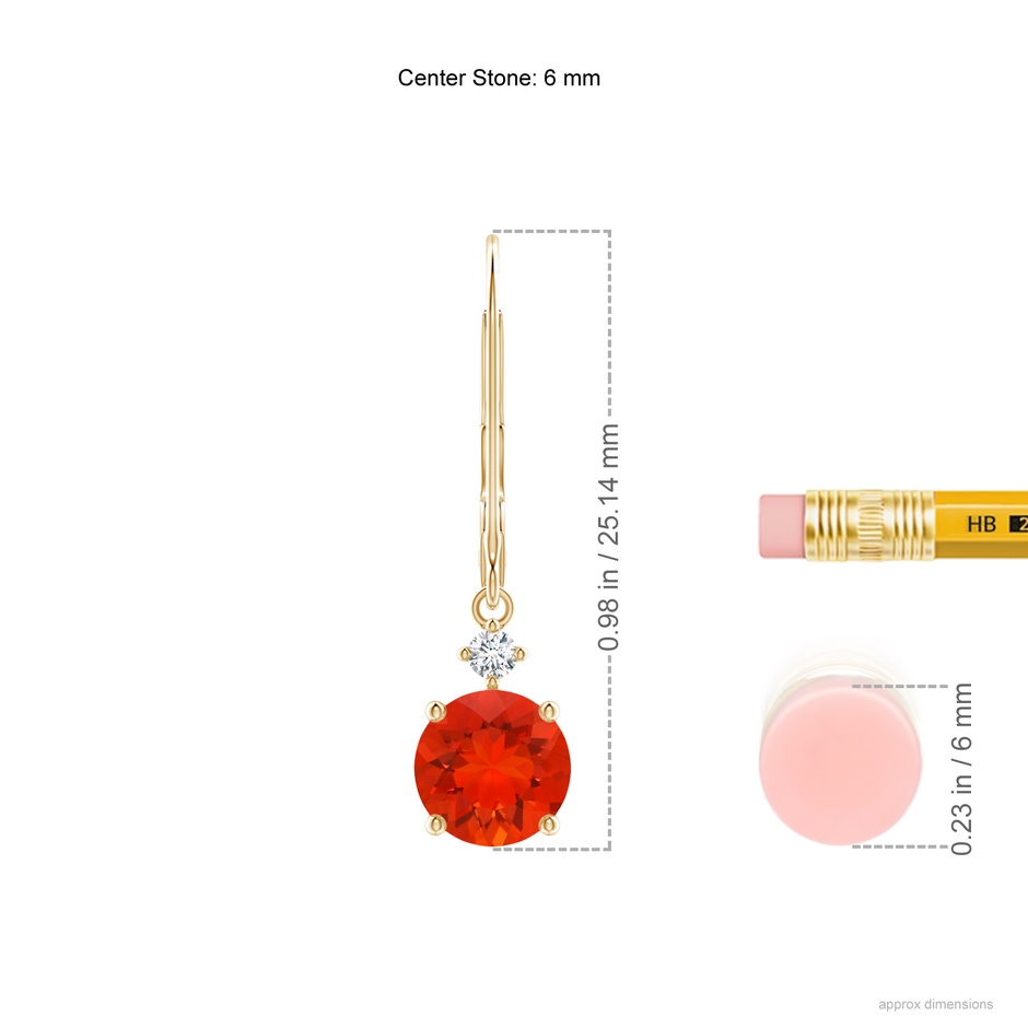 6mm AAAA Solitaire Fire Opal Dangle Earrings with Diamond in Yellow Gold product image