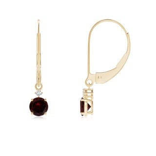 4mm A Solitaire Garnet Dangle Earrings with Diamond in Yellow Gold