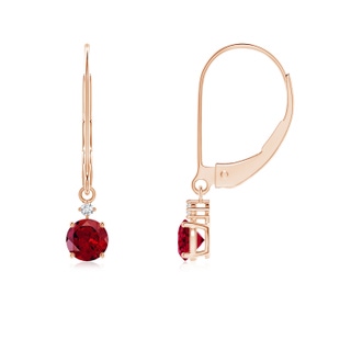 4mm AAAA Solitaire Garnet Dangle Earrings with Diamond in Rose Gold