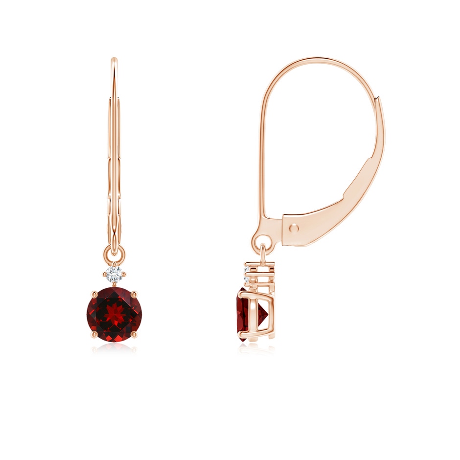 4mm AAAA Solitaire Garnet Dangle Earrings with Diamond in Rose Gold 