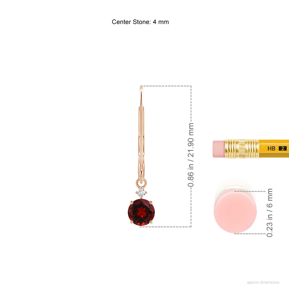 4mm AAAA Solitaire Garnet Dangle Earrings with Diamond in Rose Gold ruler