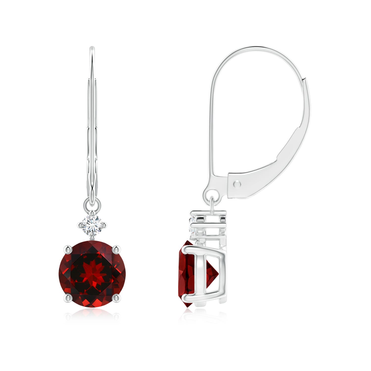 6mm AAAA Solitaire Garnet Dangle Earrings with Diamond in P950 Platinum