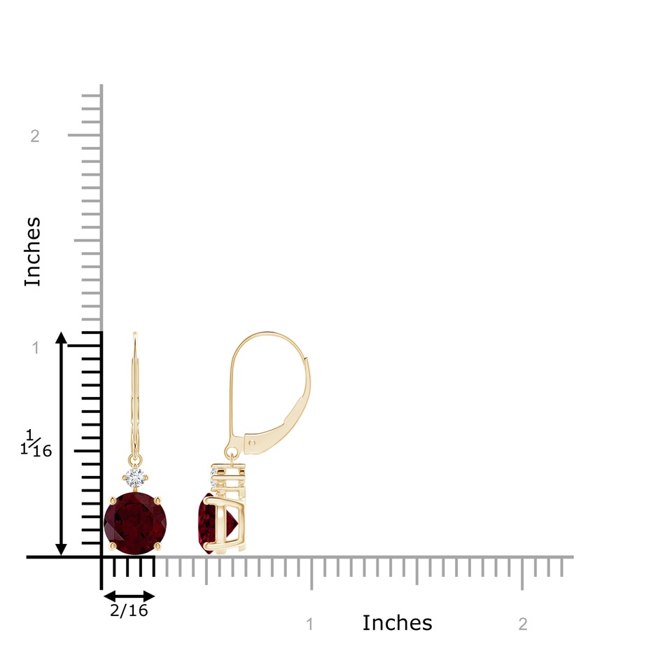 7mm A Solitaire Garnet Dangle Earrings with Diamond in Yellow Gold ruler