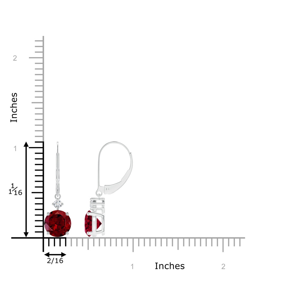 7mm AAA Solitaire Garnet Dangle Earrings with Diamond in White Gold ruler