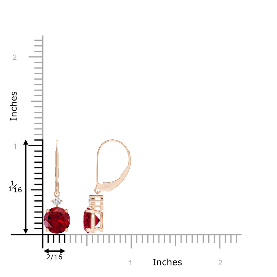 7mm AAAA Solitaire Garnet Dangle Earrings with Diamond in Rose Gold ruler