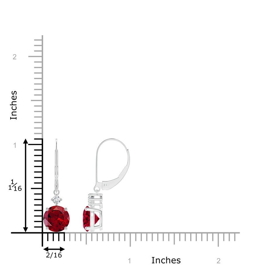 7mm AAAA Solitaire Garnet Dangle Earrings with Diamond in White Gold ruler