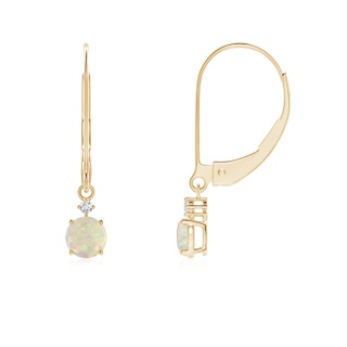 4mm AAA Solitaire Opal Dangle Earrings with Diamond in 9K Yellow Gold