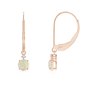 4mm AAA Solitaire Opal Dangle Earrings with Diamond in Rose Gold