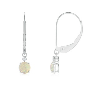 4mm AAA Solitaire Opal Dangle Earrings with Diamond in White Gold