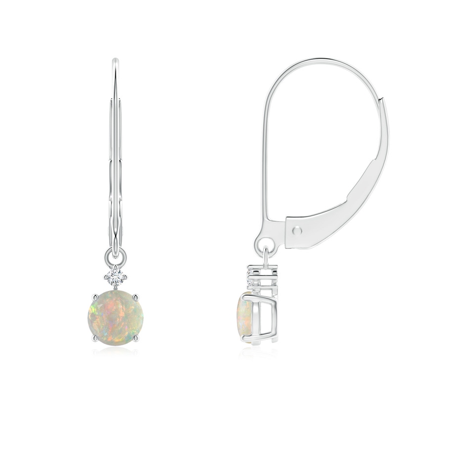 4mm AAAA Solitaire Opal Dangle Earrings with Diamond in P950 Platinum 