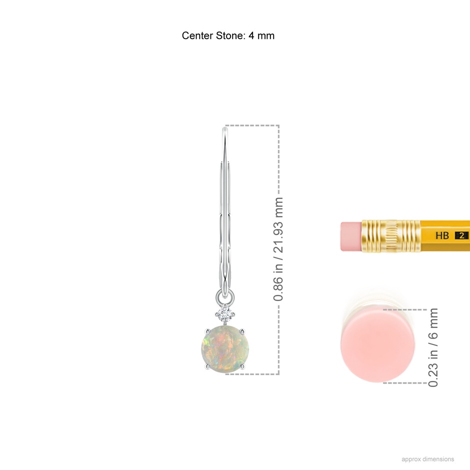 4mm AAAA Solitaire Opal Dangle Earrings with Diamond in P950 Platinum ruler