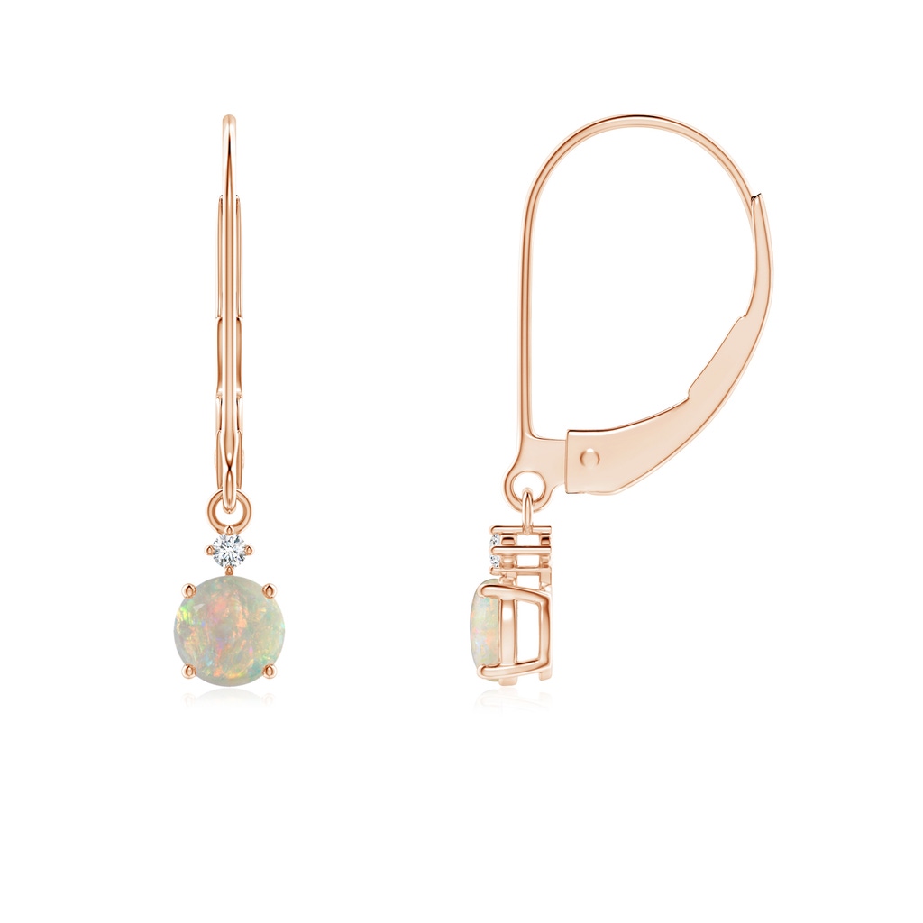 4mm AAAA Solitaire Opal Dangle Earrings with Diamond in Rose Gold