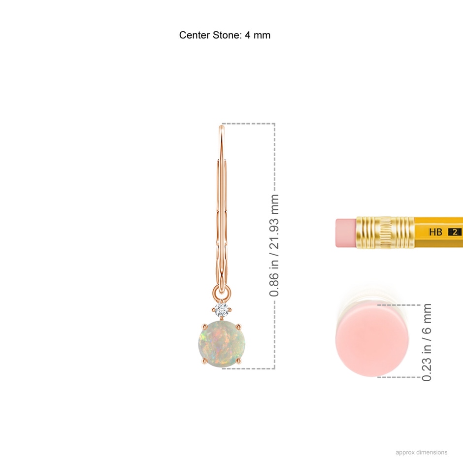 4mm AAAA Prong-Set Round Opal Leverback Dangle Earrings with Diamond in Rose Gold ruler