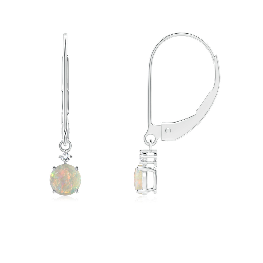 4mm AAAA Solitaire Opal Dangle Earrings with Diamond in White Gold