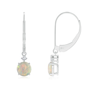 5mm AAAA Solitaire Opal Dangle Earrings with Diamond in P950 Platinum