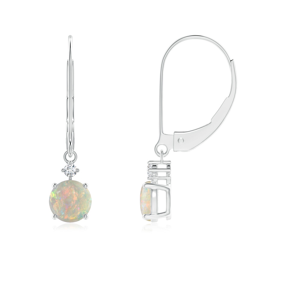 5mm AAAA Solitaire Opal Dangle Earrings with Diamond in P950 Platinum 