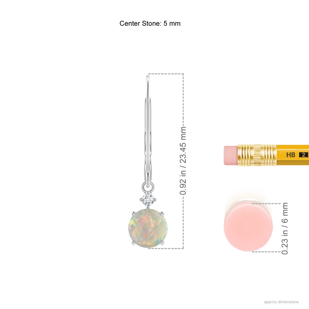 5mm AAAA Solitaire Opal Dangle Earrings with Diamond in P950 Platinum Ruler