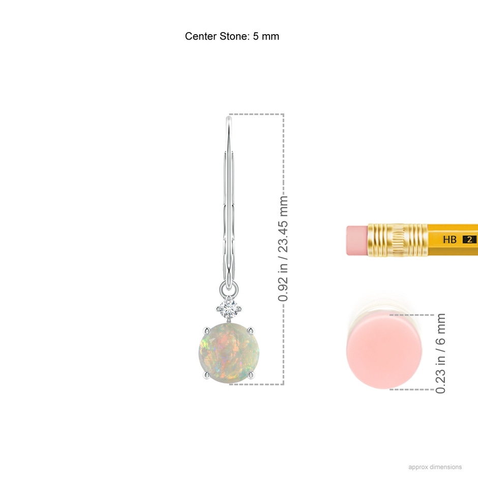 5mm AAAA Solitaire Opal Dangle Earrings with Diamond in P950 Platinum ruler