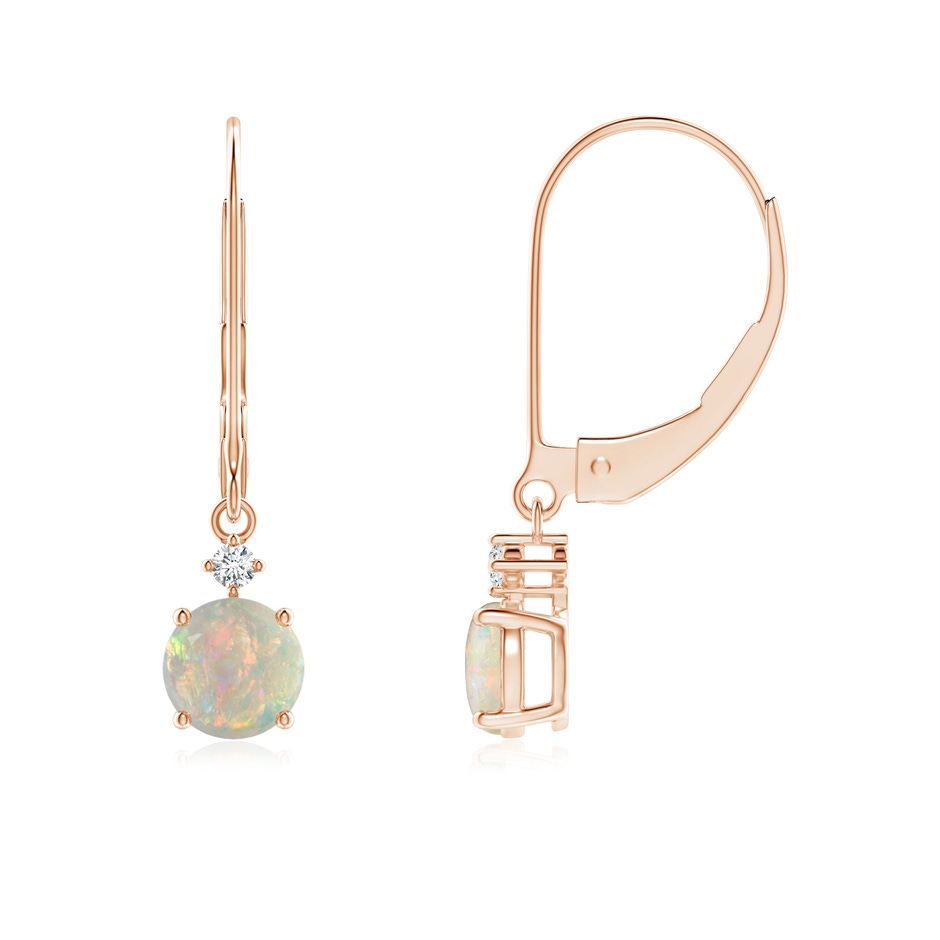 5mm AAAA Solitaire Opal Dangle Earrings with Diamond in Rose Gold 
