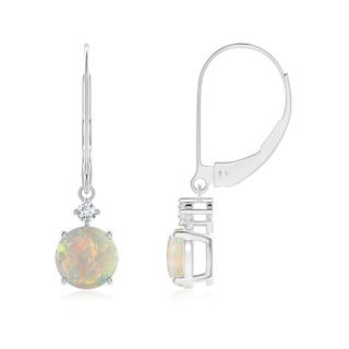 6mm AAAA Solitaire Opal Dangle Earrings with Diamond in P950 Platinum