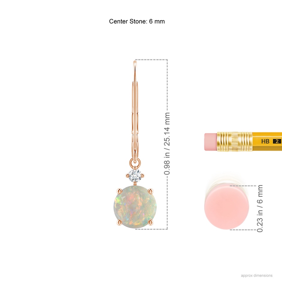 6mm AAAA Solitaire Opal Dangle Earrings with Diamond in Rose Gold ruler