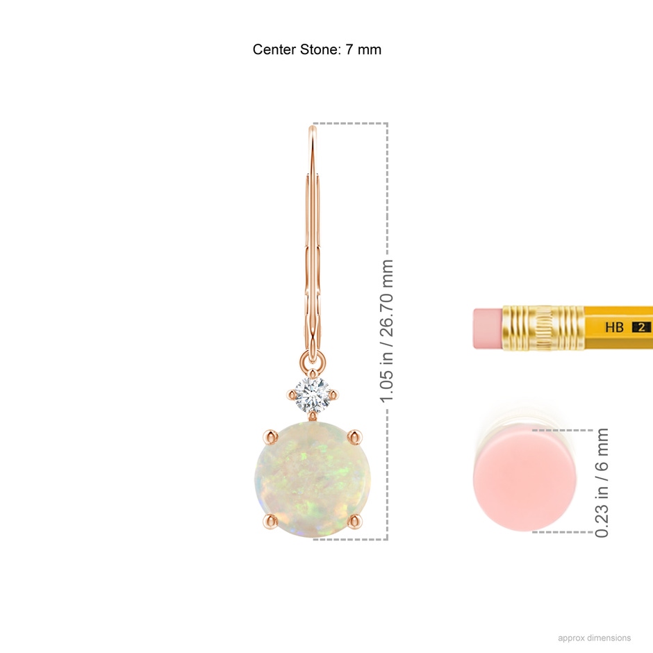 7mm AAA Solitaire Opal Dangle Earrings with Diamond in Rose Gold ruler