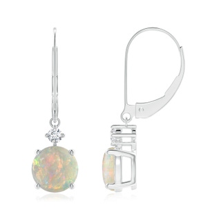 7mm AAAA Solitaire Opal Dangle Earrings with Diamond in P950 Platinum