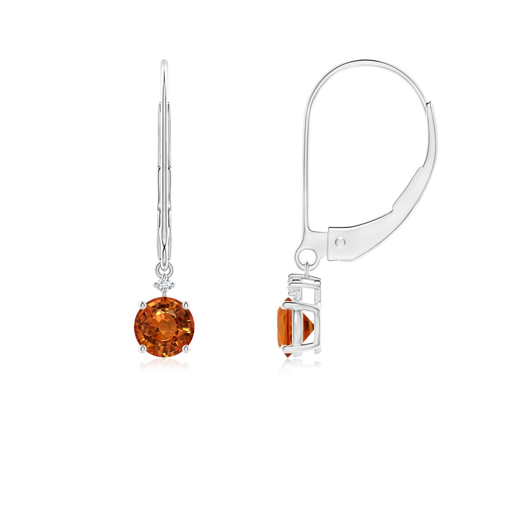 4mm AAAA Solitaire Orange Sapphire Dangle Earrings with Diamond in P950 Platinum