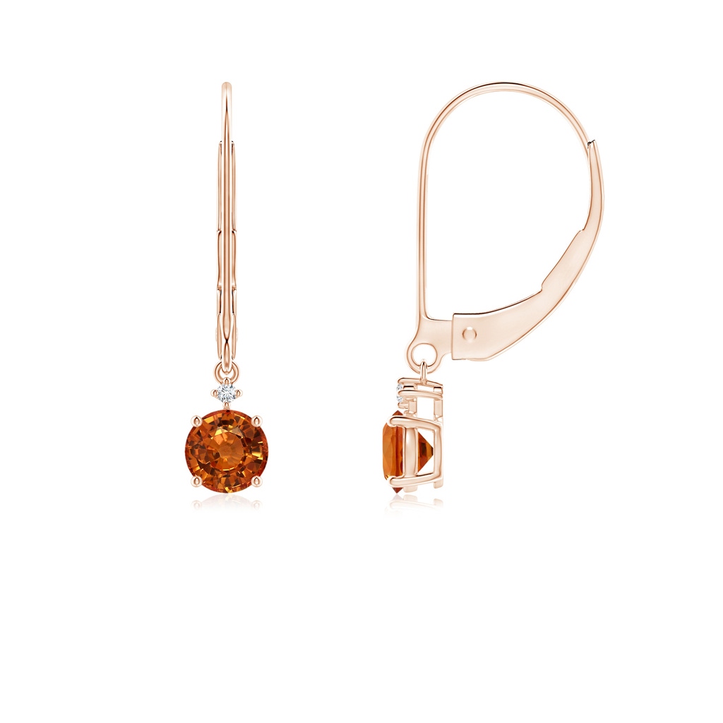 4mm AAAA Solitaire Orange Sapphire Dangle Earrings with Diamond in Rose Gold