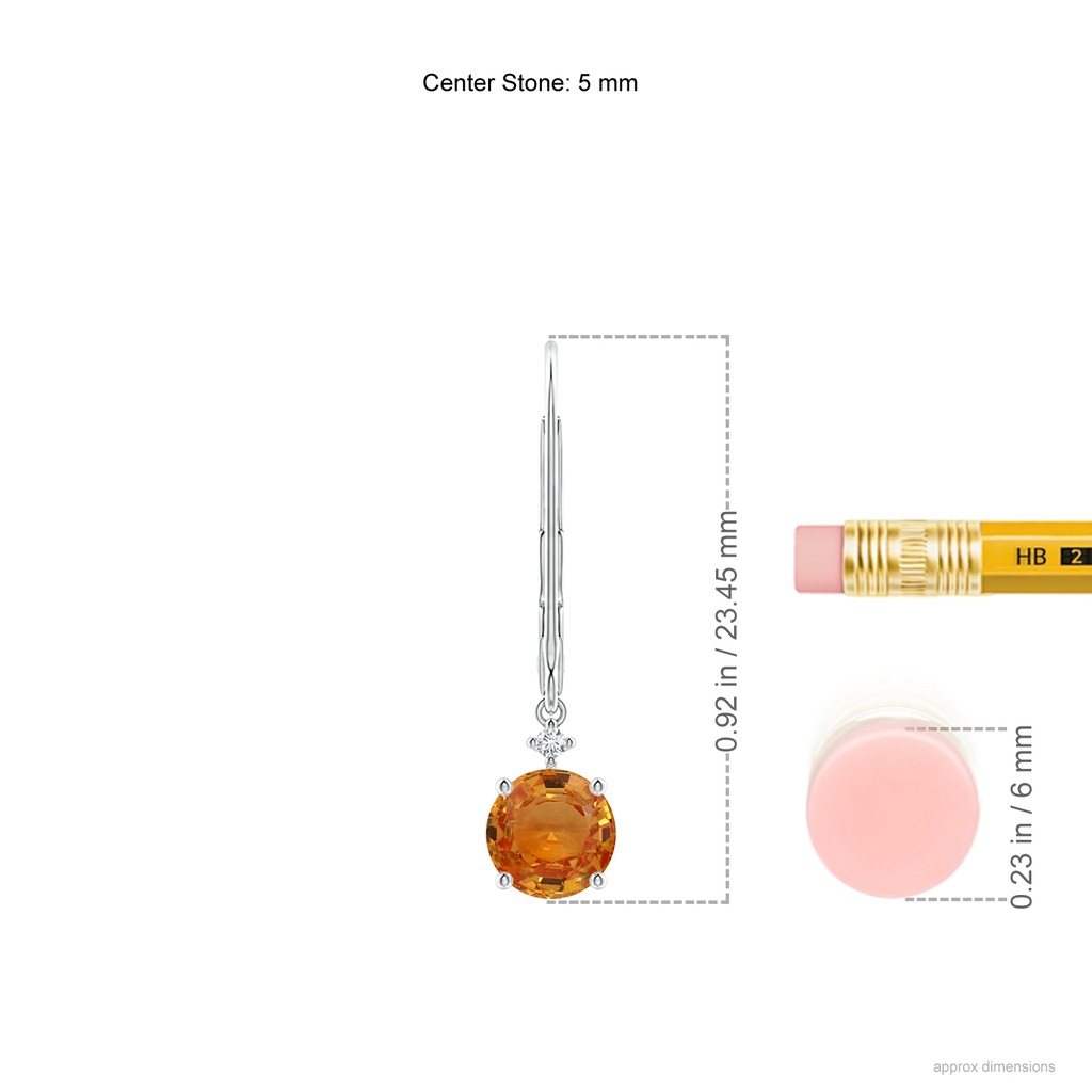 5mm AAA Solitaire Orange Sapphire Dangle Earrings with Diamond in White Gold Product Image