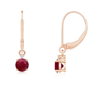 4mm A Solitaire Ruby Dangle Earrings with Diamond in Rose Gold