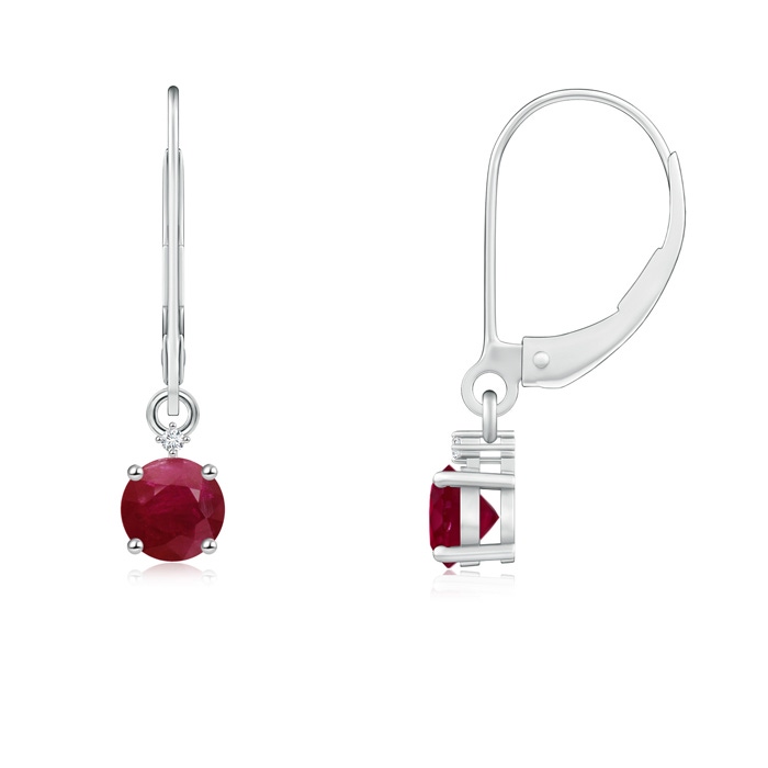 4mm A Solitaire Ruby Dangle Earrings with Diamond in White Gold 