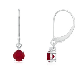 4mm AA Solitaire Ruby Dangle Earrings with Diamond in P950 Platinum